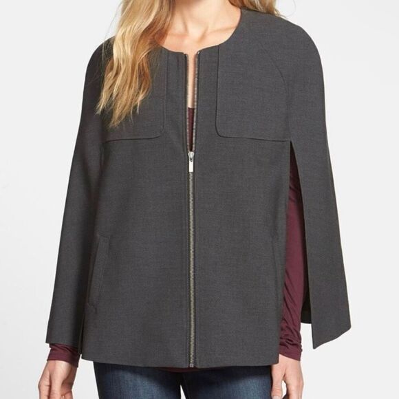 Halogen Twill Cape Jacket Zip A-Line Structured Front Charcoal Grey Women XS - Picture 6 of 8